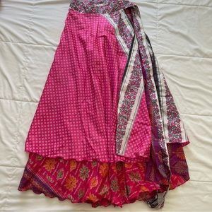 Silk Sari Wrap Skirt Ankle Length